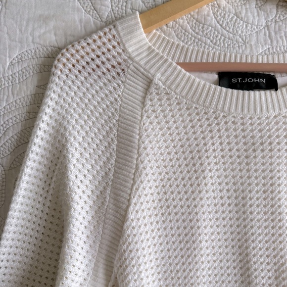 St. John - Waffle-Knit Pullover Sweater with Silk Detail - Ivory/White - Picture 4 of 14